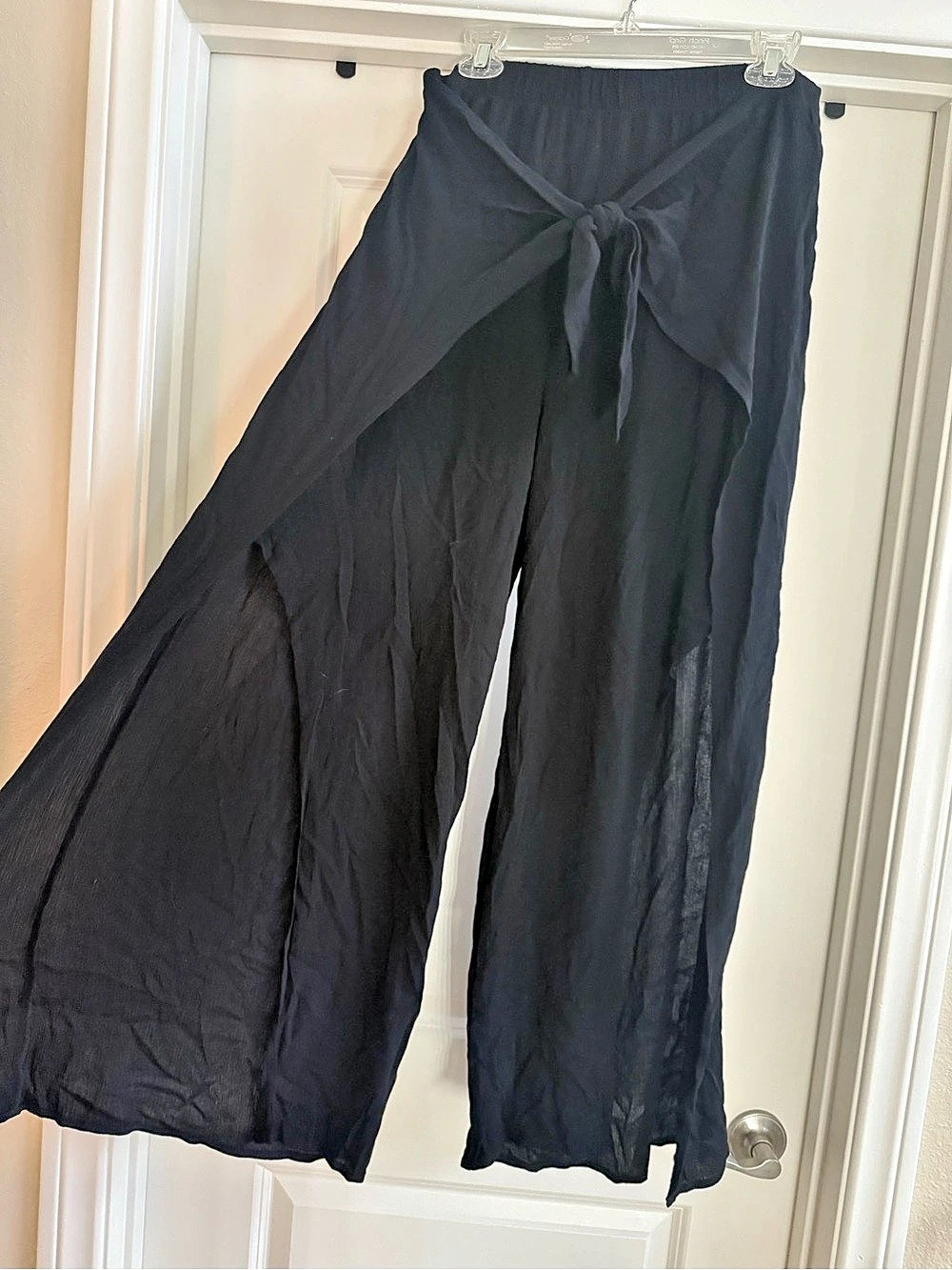 Kona Sol Tie-Front Cover Up Pants Wide Leg Black Large